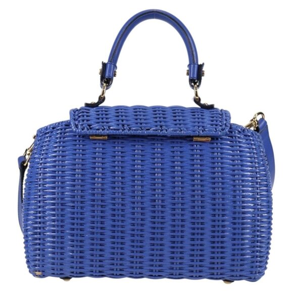 Salvatore Ferragamo Gancini Hand Bag Wicker 2way Blue Gold Auth 135631V - Picture 3 of 16